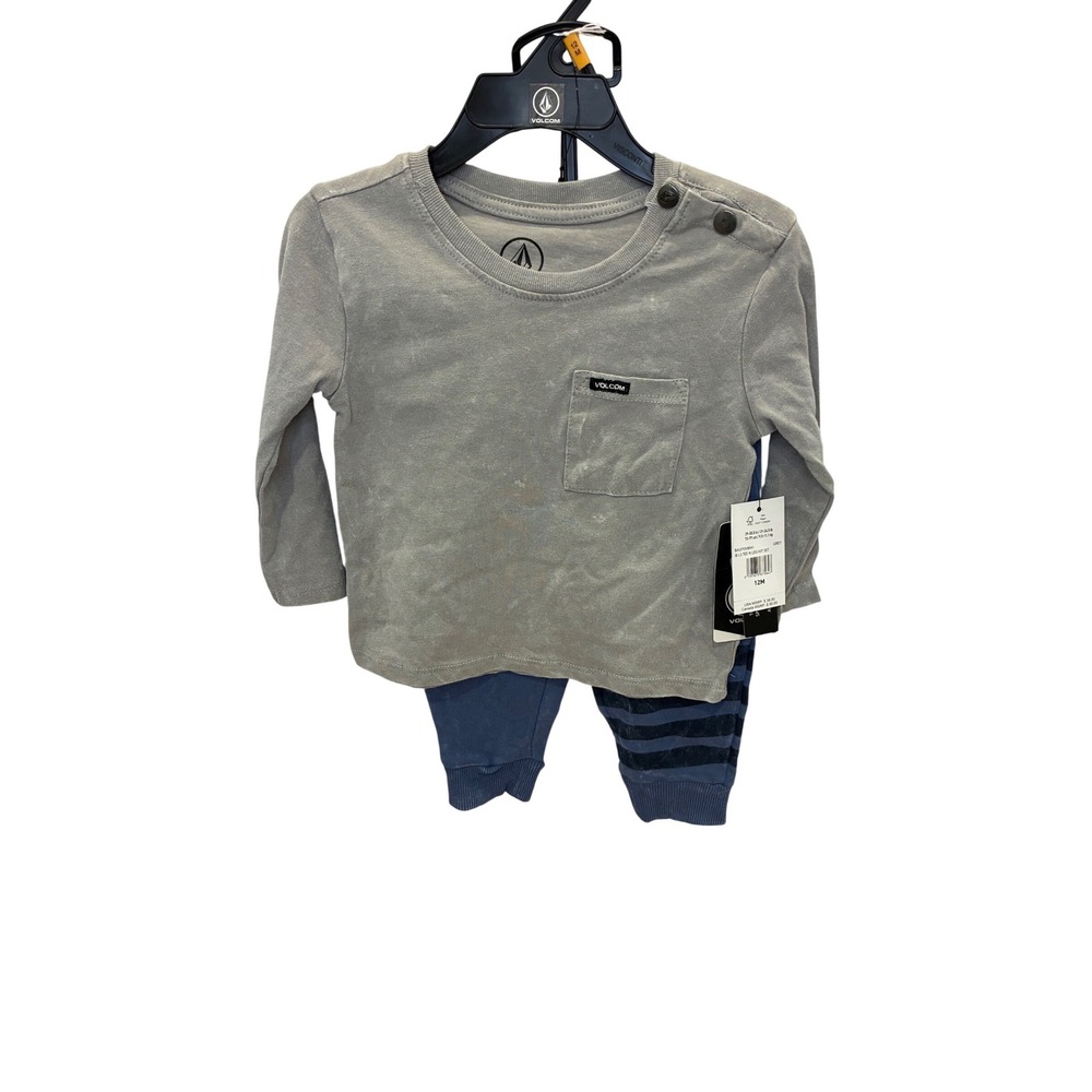 Volcom Baby Boys Long Sleeve T Shirt and Pants Set Gray Blue 12 Months NWT